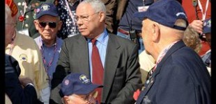 General Colin Powell Visits With Troops at WWII Memorial